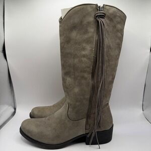Madden Girl Durant Southern‎ Taupe Western Cowboy Boots Side Zip Tassel 7.5
